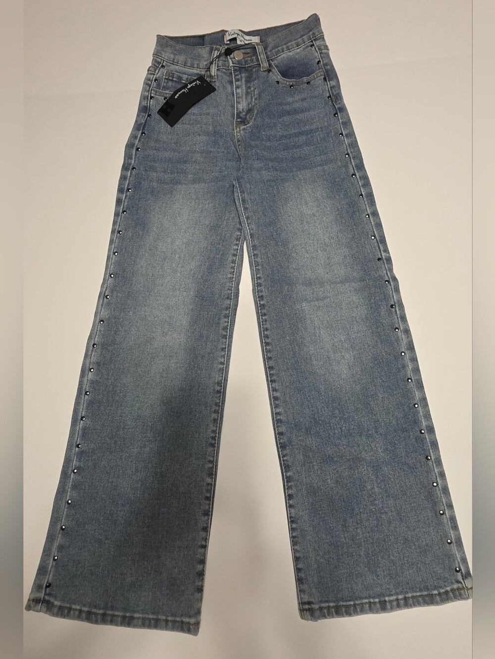 Vintage Havana Wide Leg Stud-Trim Jeans in Light Blue - 10 NWT